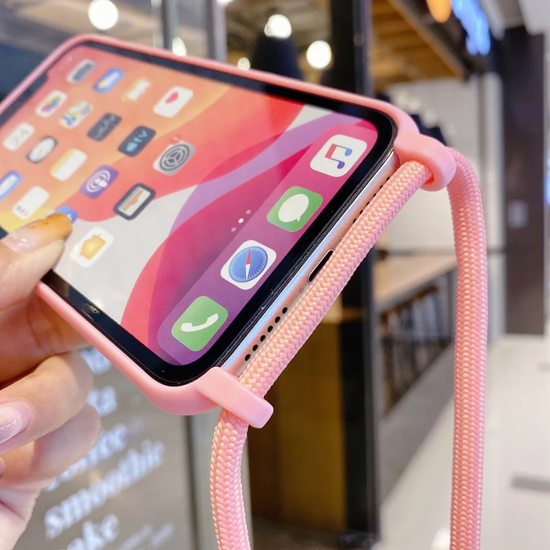 For iPhone 14 Pro Max Plus Case with Lanyard Chain Strap Silicone Case for iPhone 11 12 13 Pro XS Max X Xr 8 7 6 6s Plus Ropes