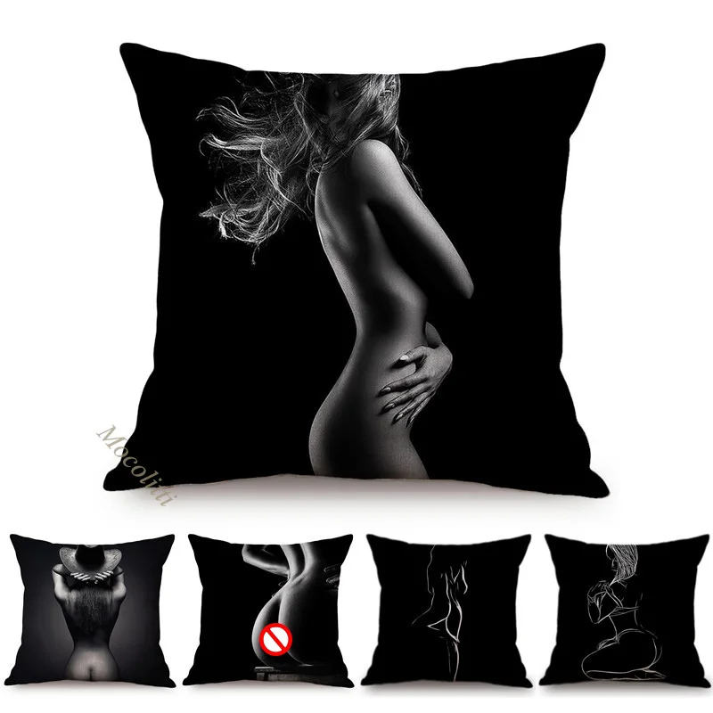 Beautiful Woman Yoga Posture Sketch Art Decorative Sofa Thro