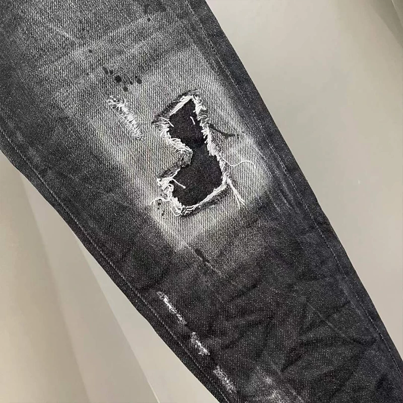 2022 Starbags DSQ Chic men's casual black jeans with straight legs and small feet and ripped hole