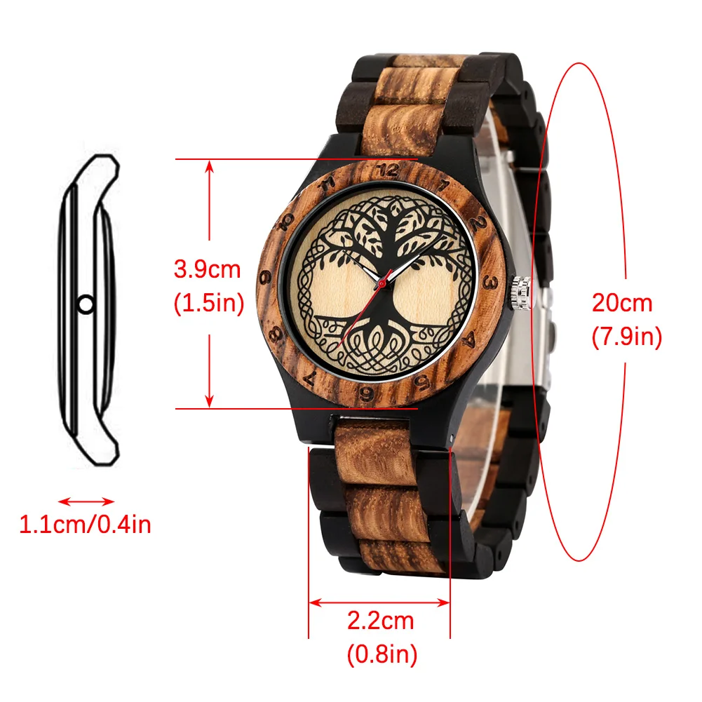 Wood Watch Couple Bamboo Quartz Wristwatches Tree of Life Engraved Dial Luxury Valentine Souvenir Gift for Men Reloj De Madera