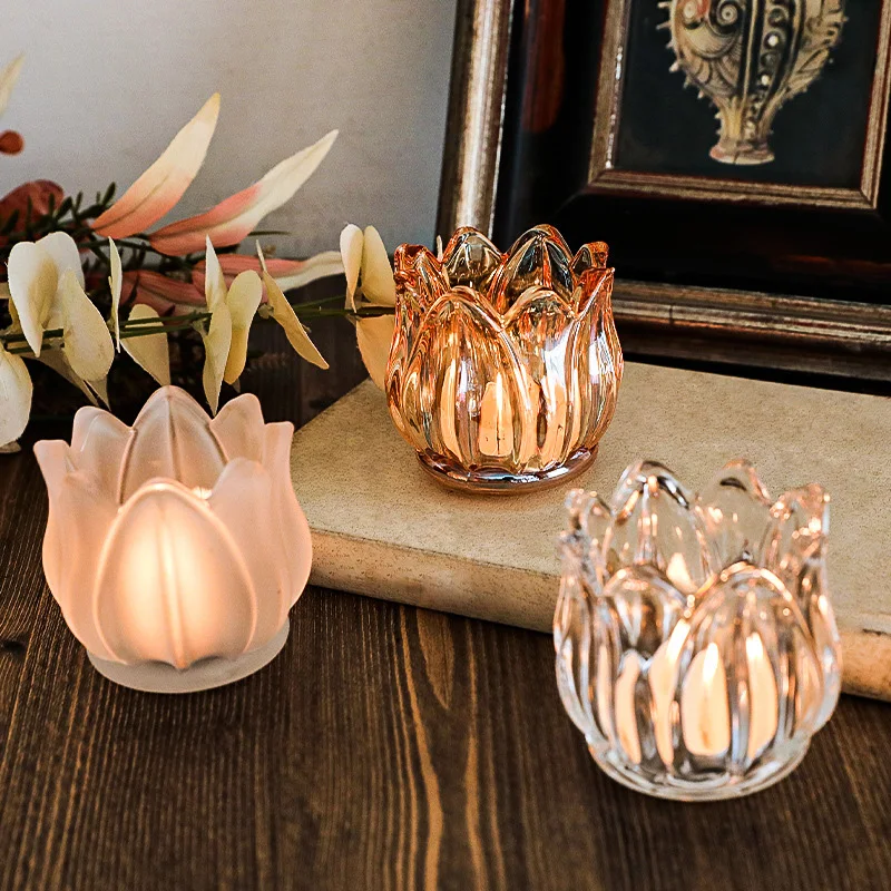 

New Vintage Tulip Glass Candle Holder Romantic Wedding Clear Table Candle Ornament Home Jewelry Accessories Craft Gifts Decor