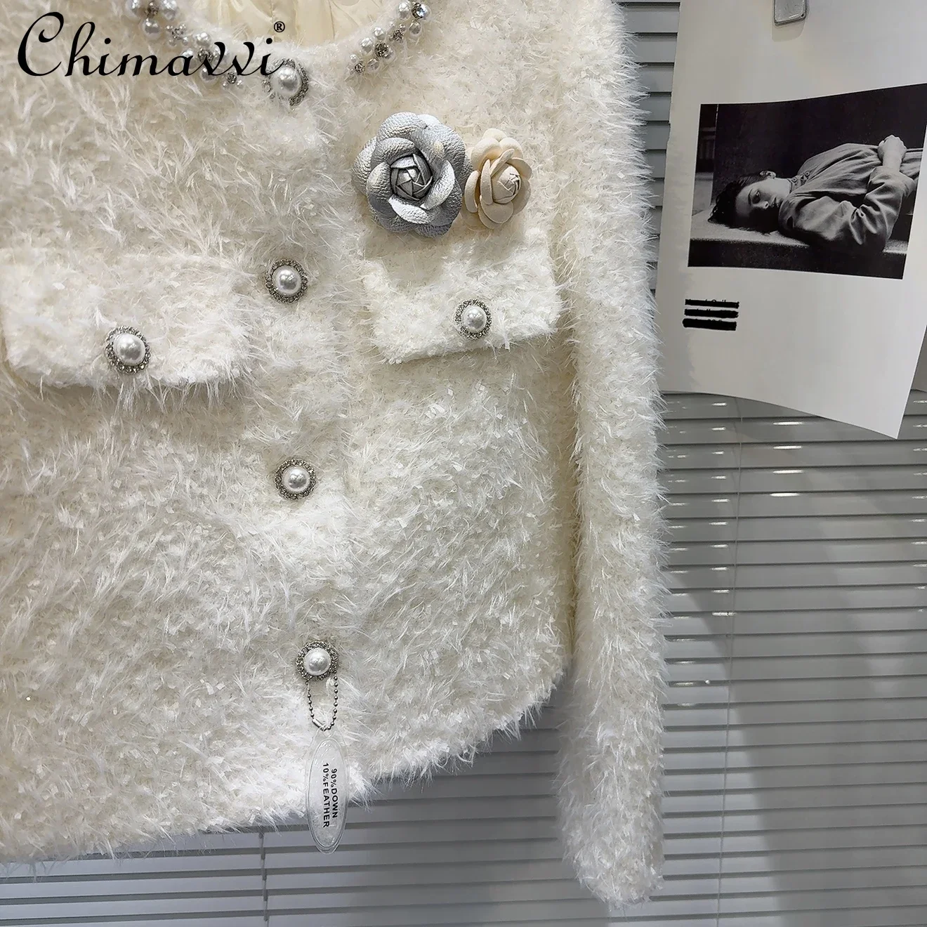 2024 зимняя новая французская модная шерстяная куртка с жемчужными пуговицами и