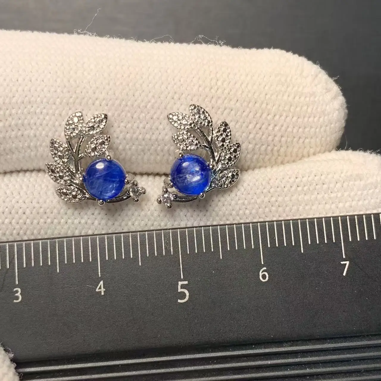 Серьги-гвоздики из натурального кианита для женщин настоящее серебро 925 пробы