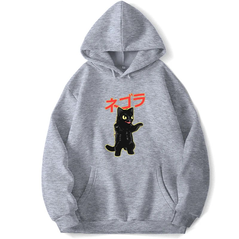 Black Cat Cats Funny Hooded Sweatshirts Men Pullover Jumper Hoodies Hoodie Trapstar Pocket Spring Autumn Korean Style Sweatshirt