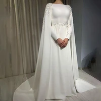 on zhu arabic muslim wedding dress cape long sleeves a line high neck bride dress lace appliques sweep train vestido de novia