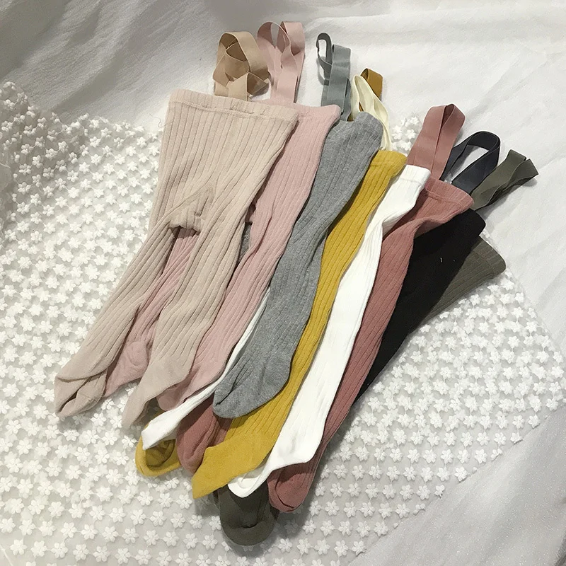 

Toddler Kids Infant Tights Solid Color Ribbed Knitted Pantyhose Baby Girls Suspender Stockings Autumn Spring