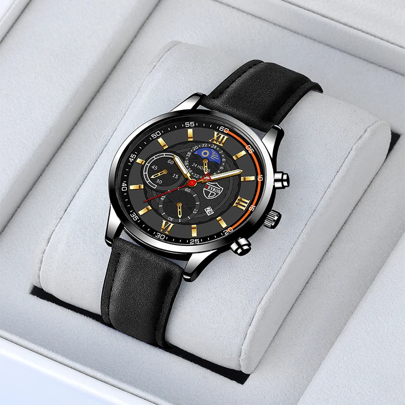 Fashion men's sports watch men's business quartz watch luxury black leather bracelet men's casual luminous clock watch
