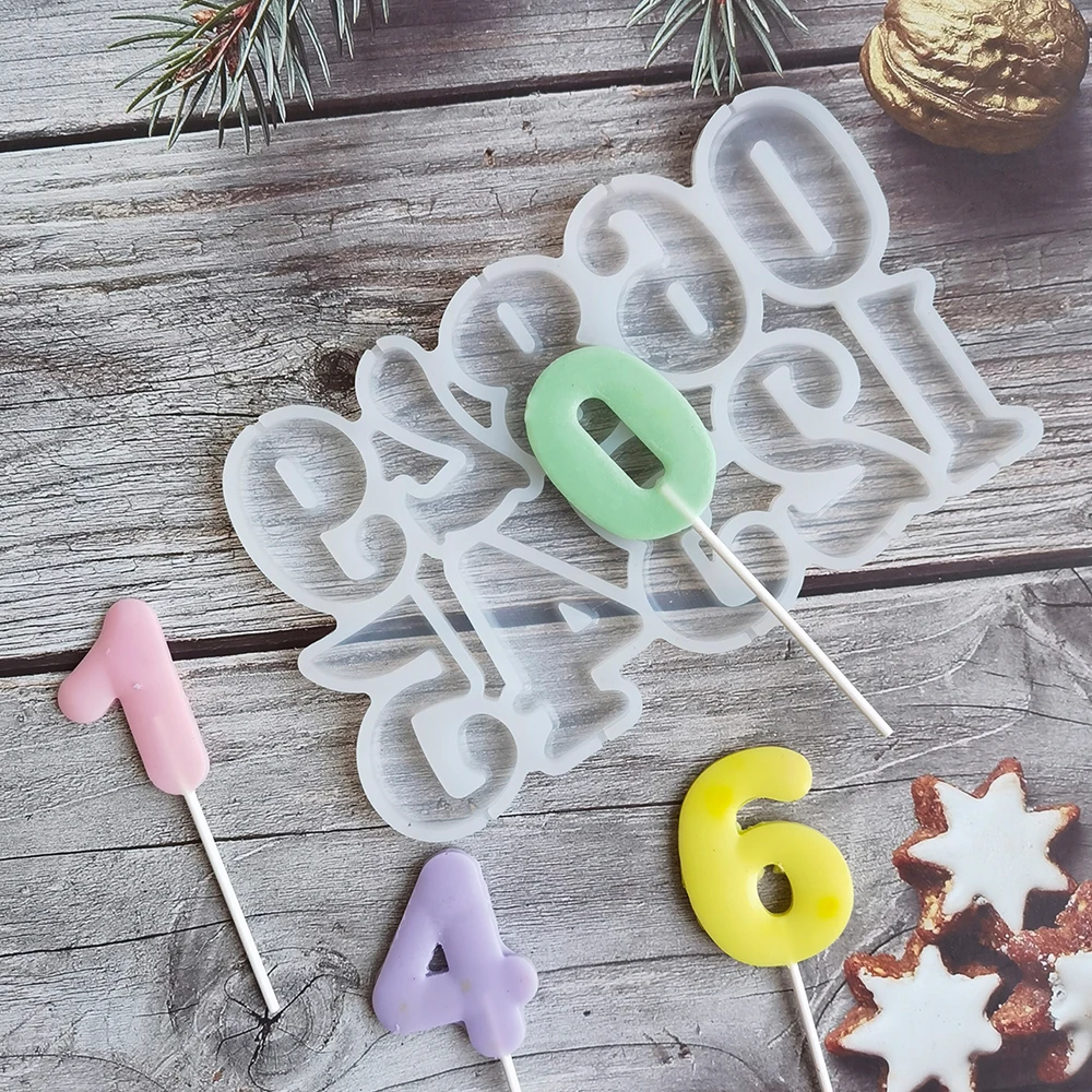 

New Pattern 0-9 Lollipop Silicone Mold DIY Handmade Chocolate Candy Cake Mould for Birthday Cake Decorating Tools Kitchen Bakewa