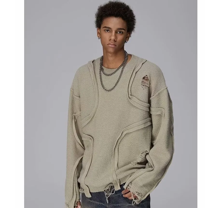 Свитер с длинными рукавами и отверстиями женский осенне-зимний вязаный топ