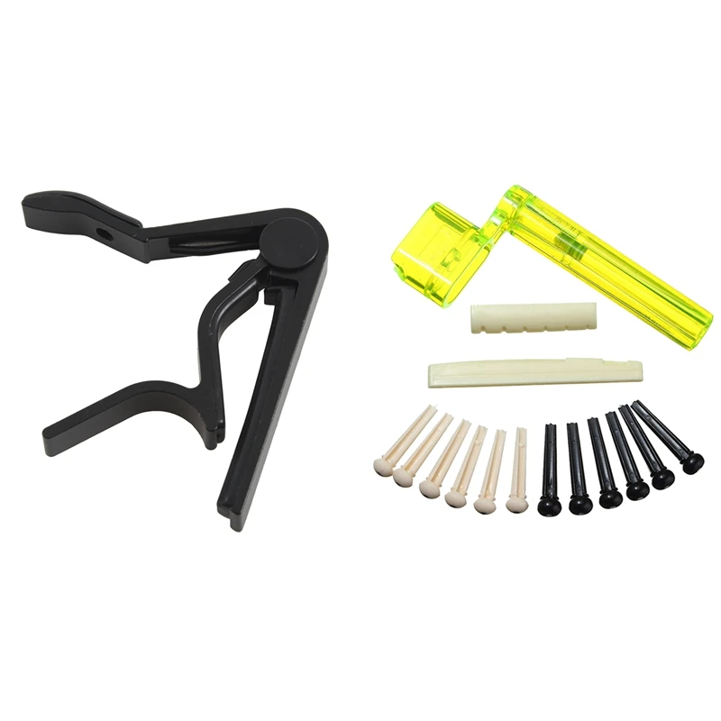 

1Pcs Fun Achievements Acoustic Electric Guitar Trigger Change Capo & 1 Set 6 String Acoustic Guitar Nut Saddle Part + 2X String