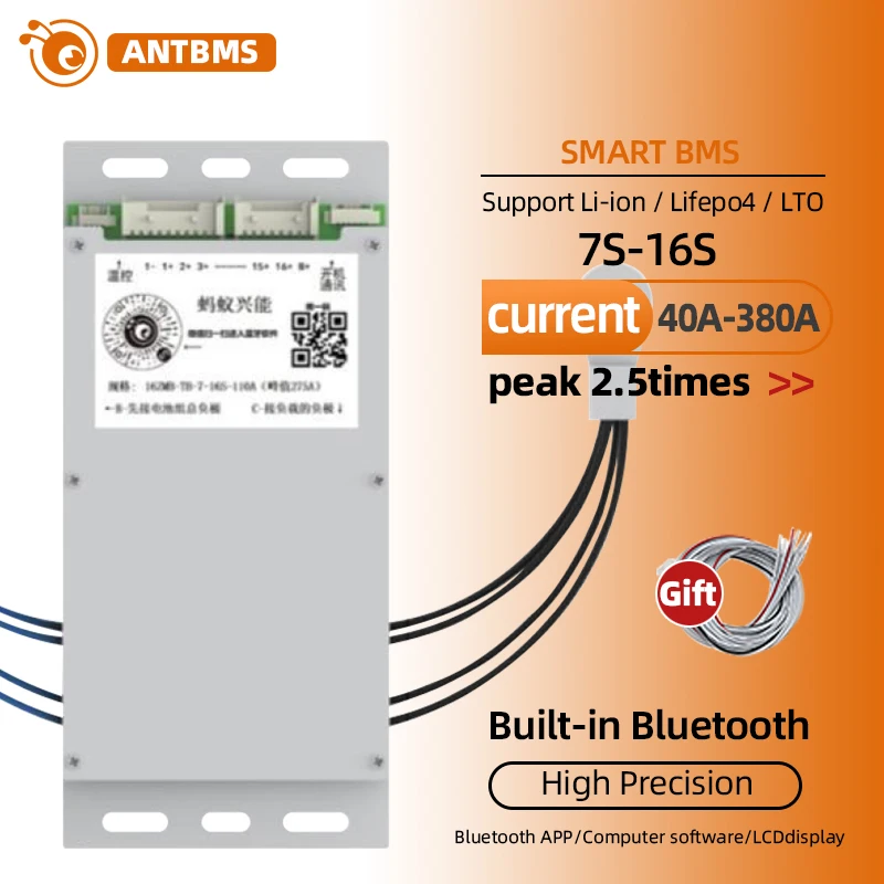Smart bms 7S 8S 9S 10S 11S 12S 13S 14S 15S 16S ant bms для Li-Ion LiFePo4 LTO 40A 80A 110A 130A 180A 240A 380A bluetooth баланс
