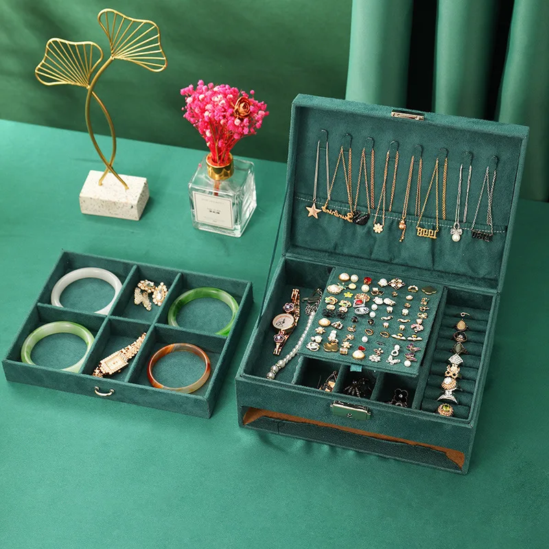 2023 Plush Vintage Jewelry Box Jewelry Organizer Display Travel Jewelry Case Boxes High-capacity Storage Jewelers Joyero