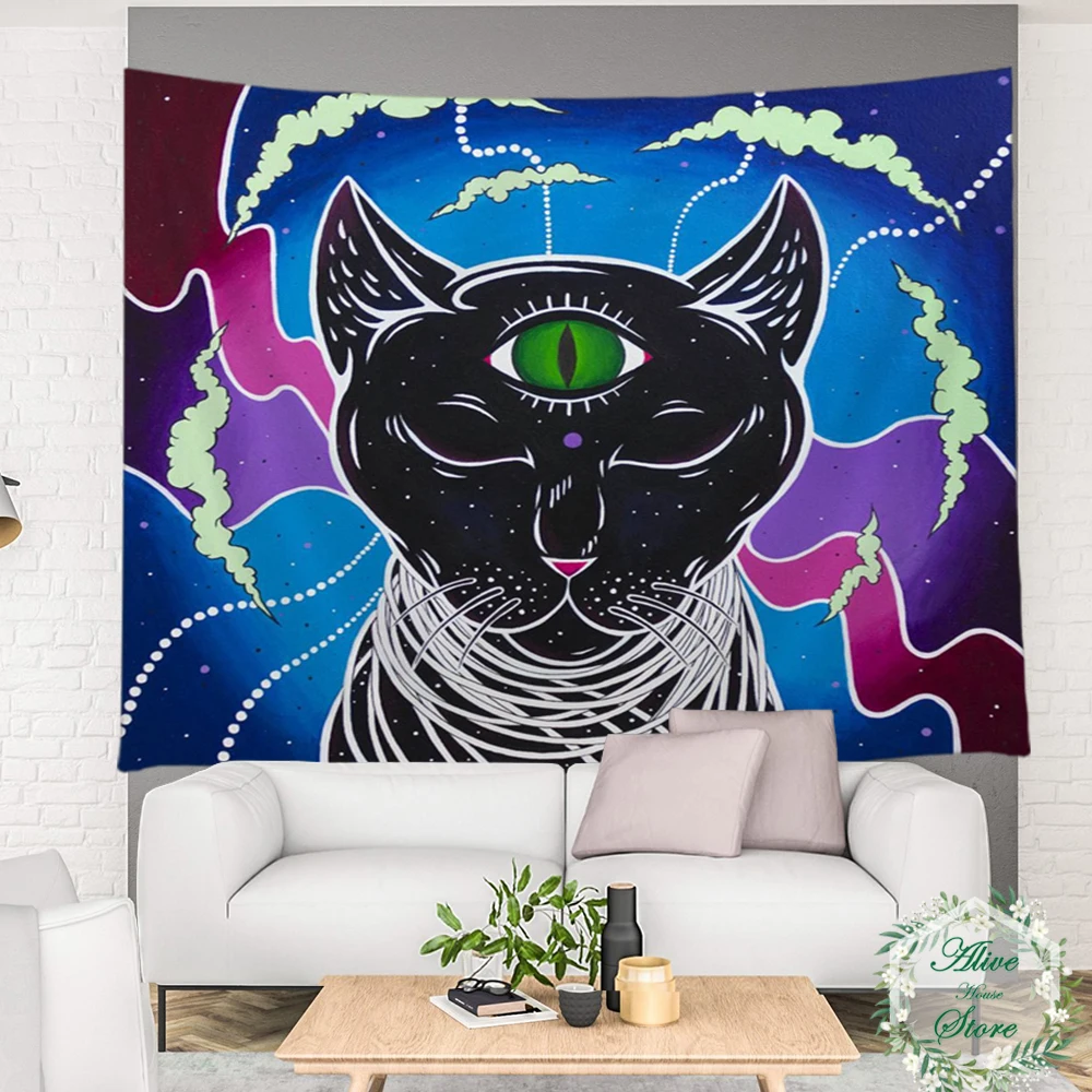 

Psychedelic Cat Astrology Tarot Tapestry Magic Bohemian Mysterious Witchcraft Wall Hanging For Bedroom Living Room Decoration