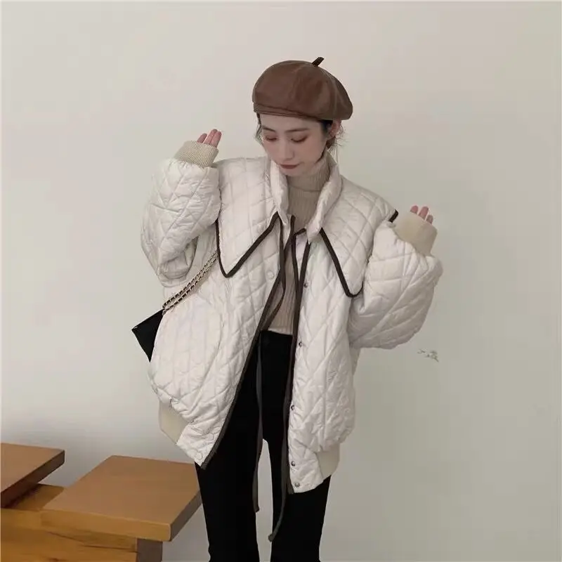 Winter Woman Fashion Elegant Noble Warm Cotton Jacket French Niche Style Retro Gentle Fairy Slim Big Collar Down Padded Jacket