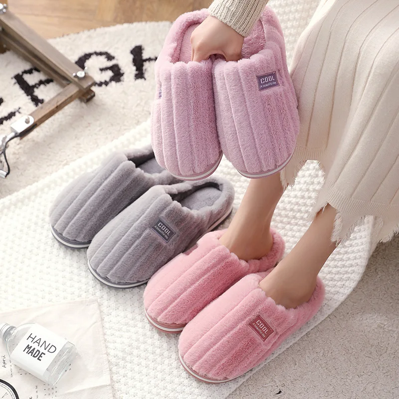 Women's Indoor Plush Slippers Winter Men's and Women's Home Cotton Slippers Flat Bottom Non-Slip Warm Casual Shoes Fashion