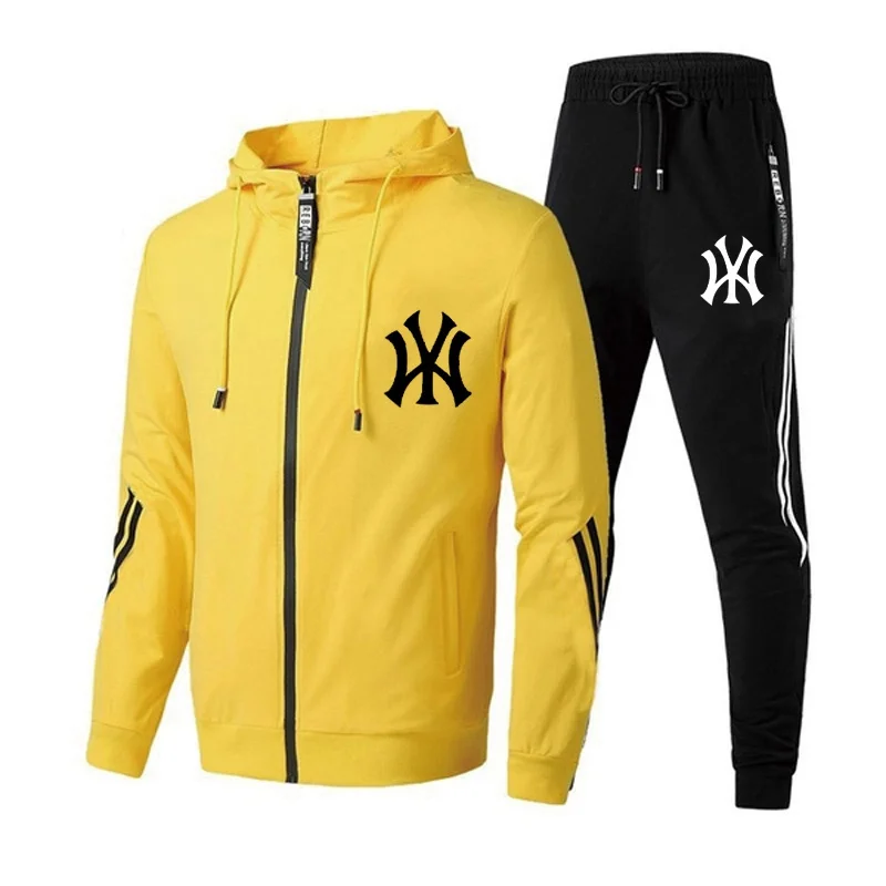 Men's Zipper Hoodies Sport Suits Fashion Spring Hooded Jacket and Sweatpants 2 Pieces Set Male Casual Athletic Autumn Tracksuits