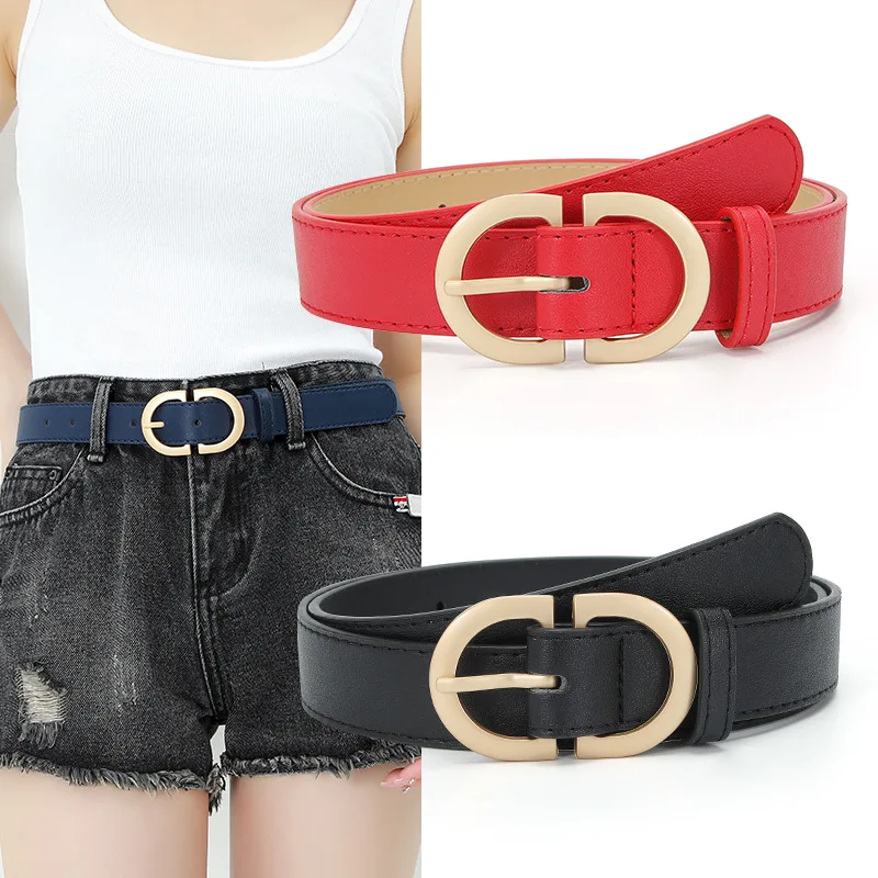 

Fashion Leather Belts for Women Simple Mental Pin Buckle Girls Thin Belt Denim Jeans Dress Skirt Luxury Brand Retro Waistband