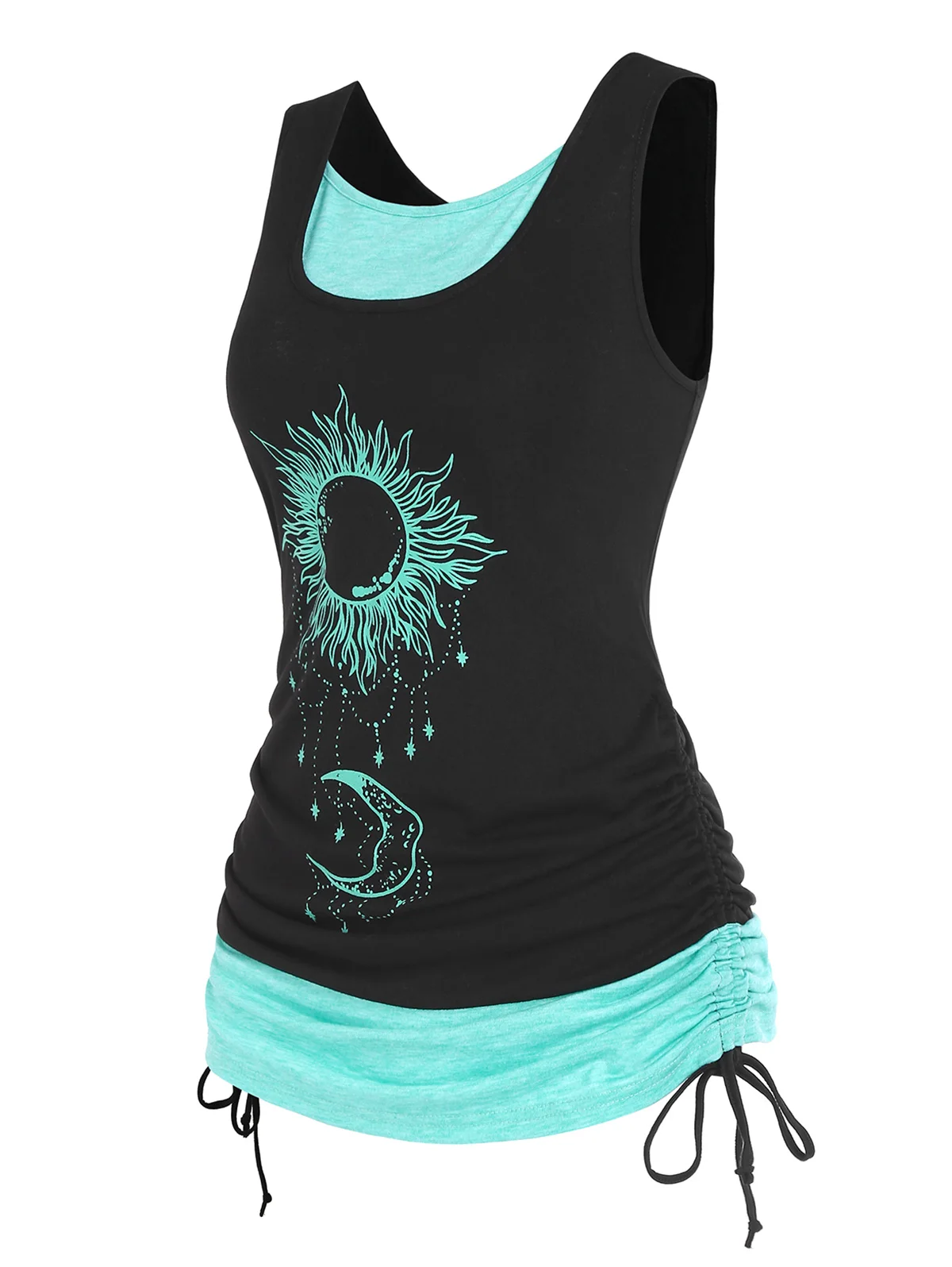 

2022 New Casual Long Scoop Neck Moon Print Summer Spring Tops Colorblock Women Tank Top Fashion Tanks For Female