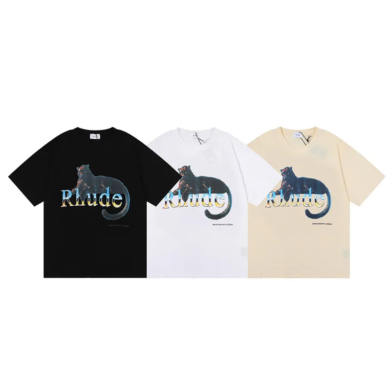 

RHUDE T-shirts 22SS Men Women 1:1 Best Quality Summer Men's Black Panther Letters Print Short Sleeve Tops Tees T-Shirt T Shirts