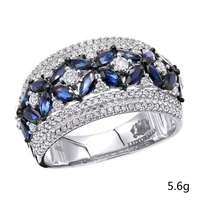 fashion blue rhinestone crystal zircon finger ring for women party wedding jewelry silver color engagement ladies ring jewelry