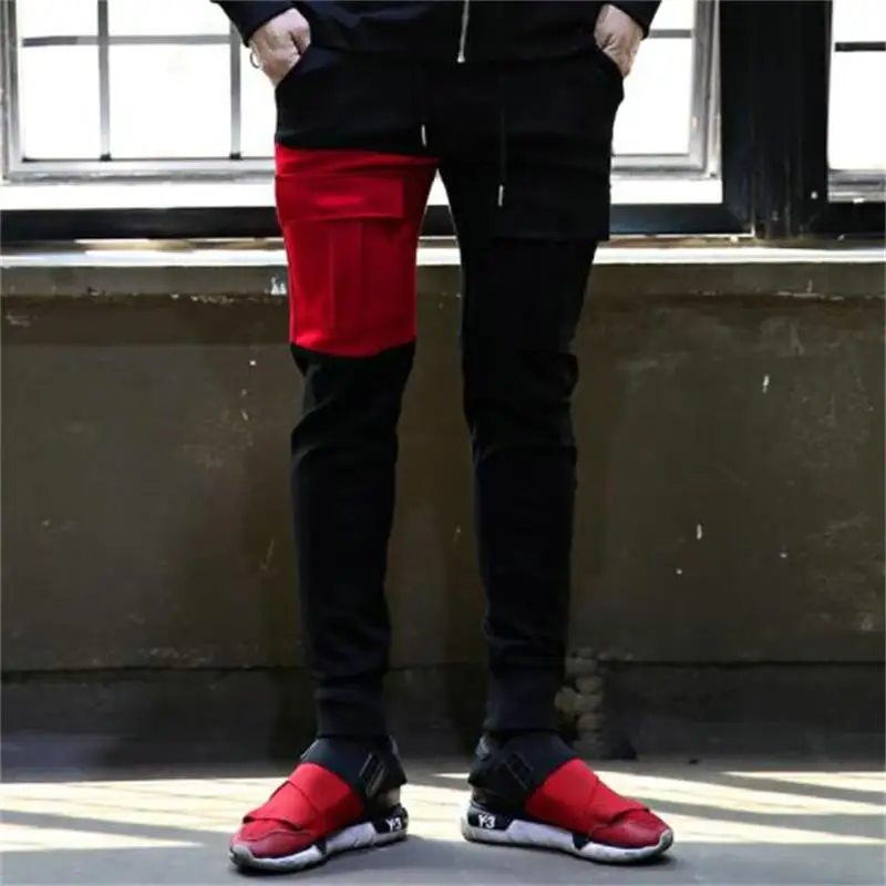 Men's Asymmetric Leggings Korean Version Large Size Tide Brand Stitching Large Pocket Lace Up Fashion Sports Casual Pants