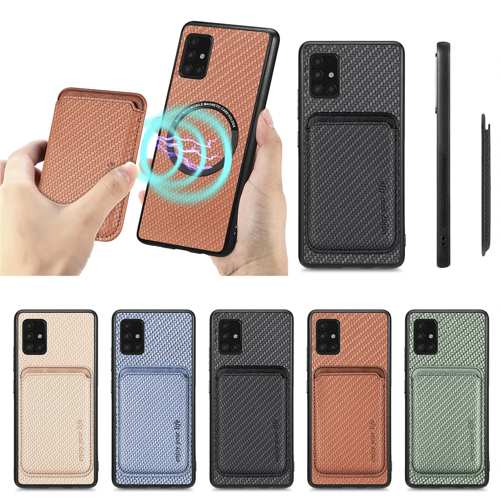 

Magnetic Phone Case Card Holder Fiber Pattern For Samsung Galaxy A52 A51 A72 A32 M32 A02s A34 A22 A33 A14 A70 M02s