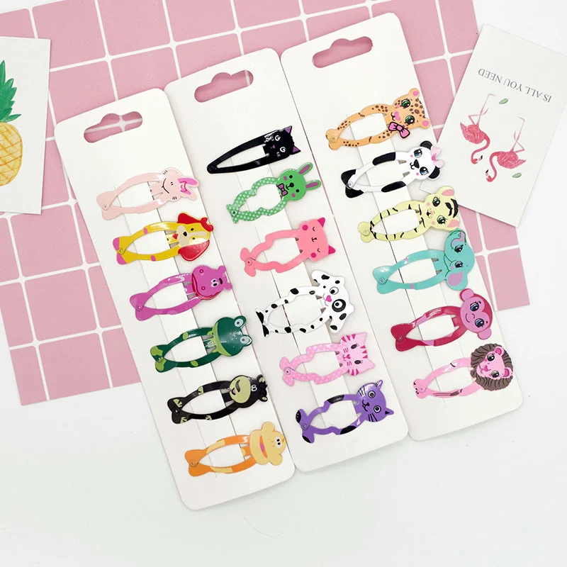 

6PCS Set 5CM Long Cute Print Animal Lion Tiger Rabbit Cat Hair Clips For Girl Children Color Kawaii Design Hairpin Accessories