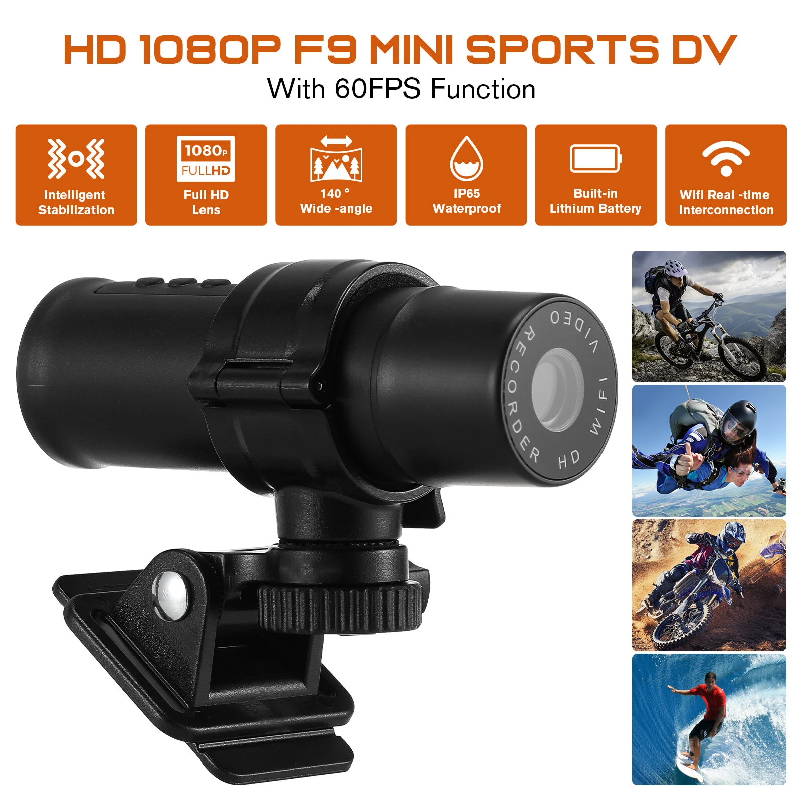 

Outdoor Record Cam Sports Video Action Camera Waterproof Riding Plastic Bike Handlebar