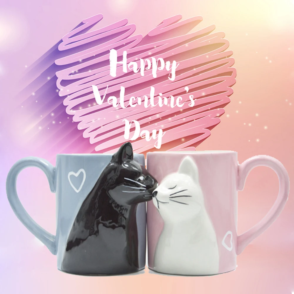 

Luxury Kiss Cat Cups Couple Ceramic Mugs Married Couples Anniversary Morning Mug Milk Coffee Tea Breakfast Valentine's Day