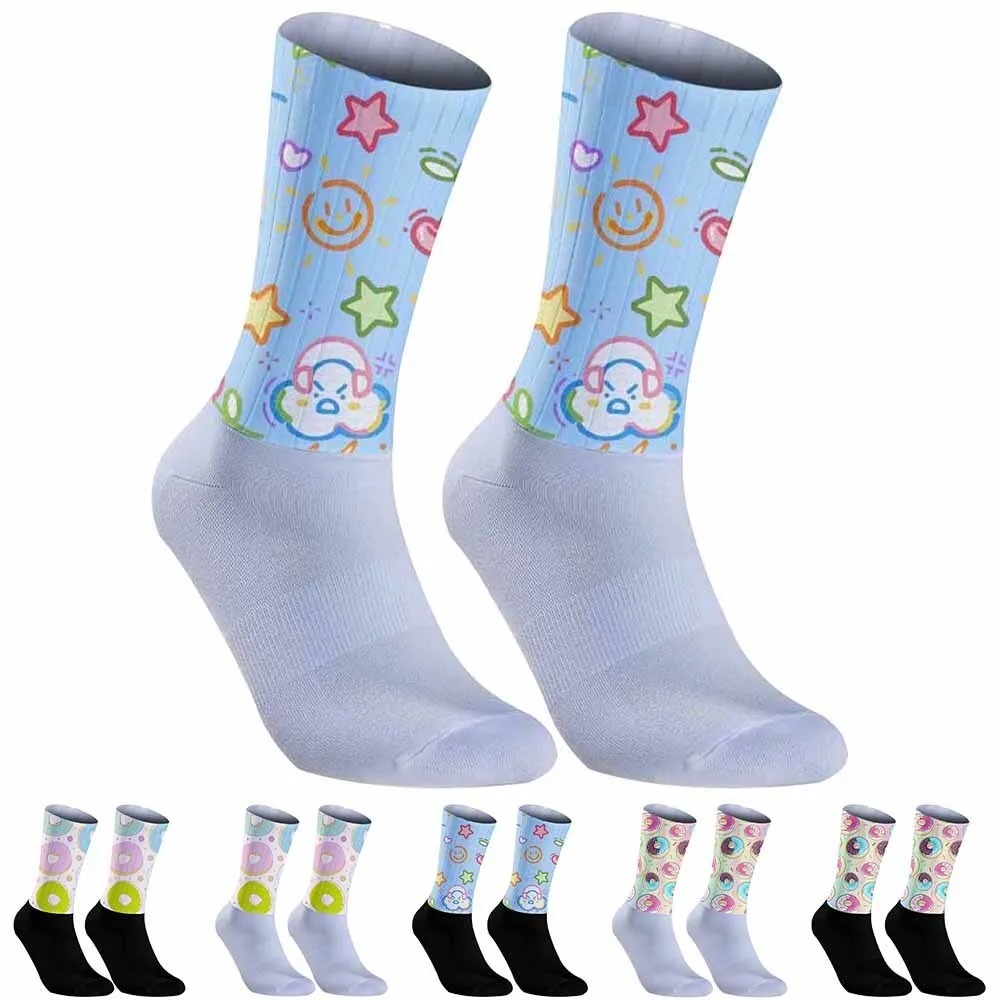 Мужские и женские велосипедные носки с радужными пончиками новинка 2024 дышащие