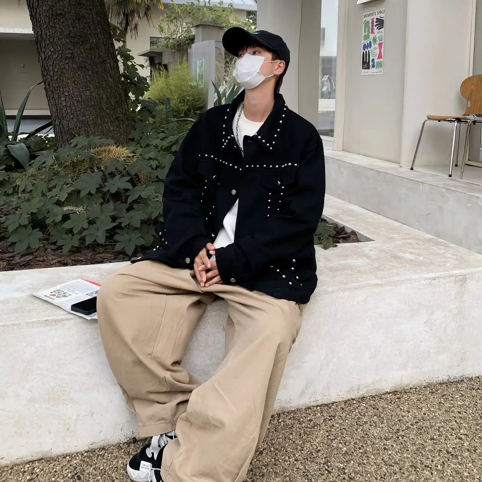 Осенняя корейская модная брендовая повседневная черная джинсовая куртка