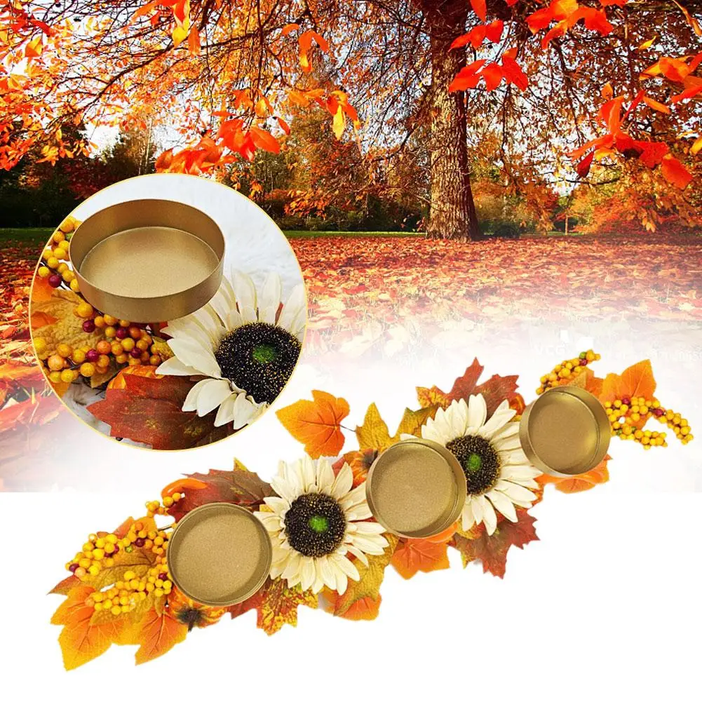 

Simulated Maple Leaf Candlestick Decoration Wreath Party Day Harvest Festival Autumn Decoration Halloween Desktop Thanksgiv S8Q2