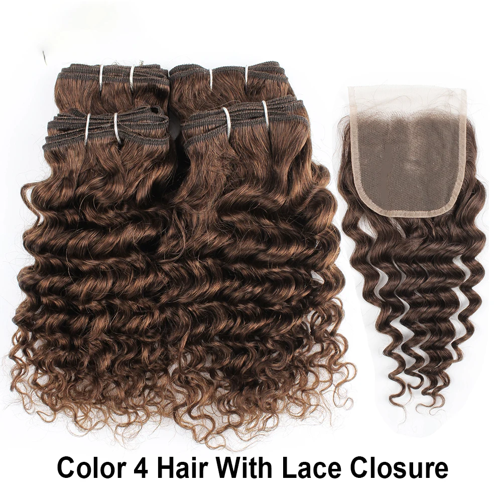 

50g/PC 4/6 Human Hair Bundles With 4x4 Lace Closure Honey Blonde Natural Black Color Short Bob Style Indian Deep Wave Remy Hair