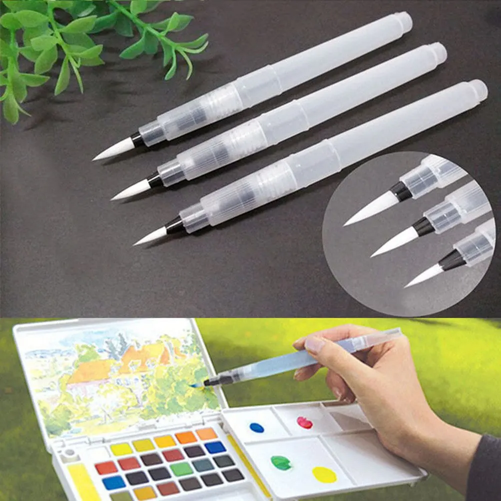 

3PCS Refillable Water Brush Ink Pen for Water Color Calligraphy Painting Illustration Pen Office Stationery