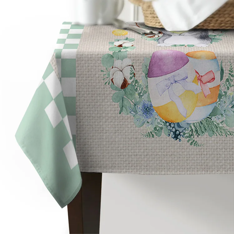 

Easter Plaid Bunny Eggs Tablecloth Hotel Picnic Table Rectangular Table Covers Home Dining Tea Table Decoration