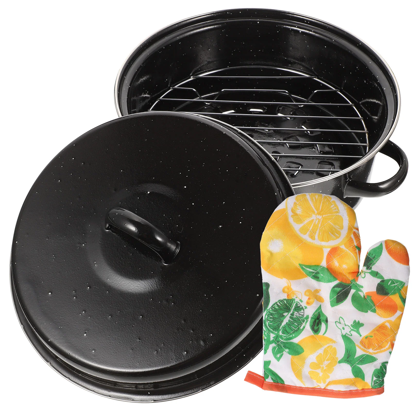 

Upkoch Broiler Pan Turkey Roasting Pan Small Turkey Roaster Enamel Steel Roasting Pan Rack Nonstick Bakeware