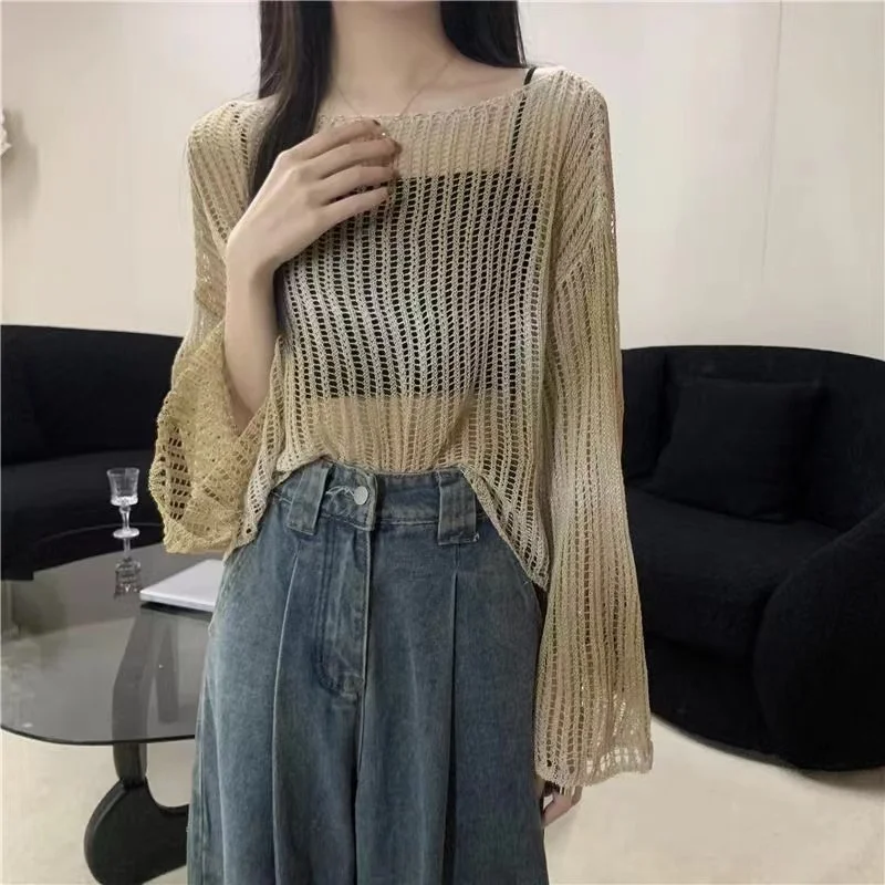 Пуловеры женские пикантные свободные для отдыха Модные Пустые простые дышащие