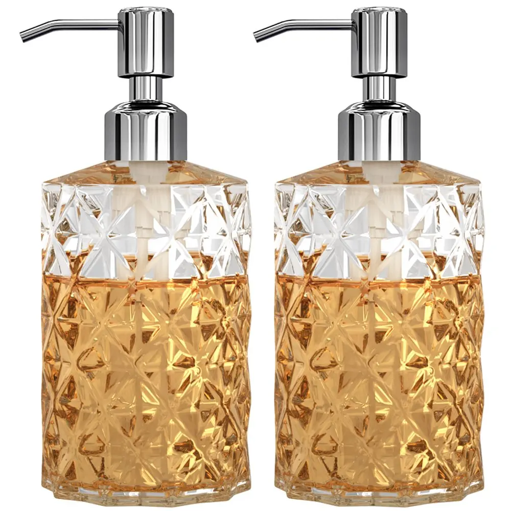 

2 Pack Soap Dispenser, 12 oz Clear Diamond Design Glass Soap Dispensers