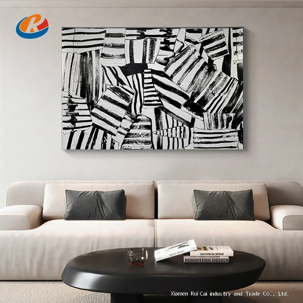 

Handpainted Oil Painting Black And White Abstract Texture Home Decorative Painting Modern Simple Living Room Hanging Paintings
