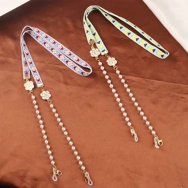 

2022 Fashion Reading Glasses Chain for Women Fabric Strap Pearl Sunglasses Cords Colorful Lanyard Metal Rope Eyewear Accessories