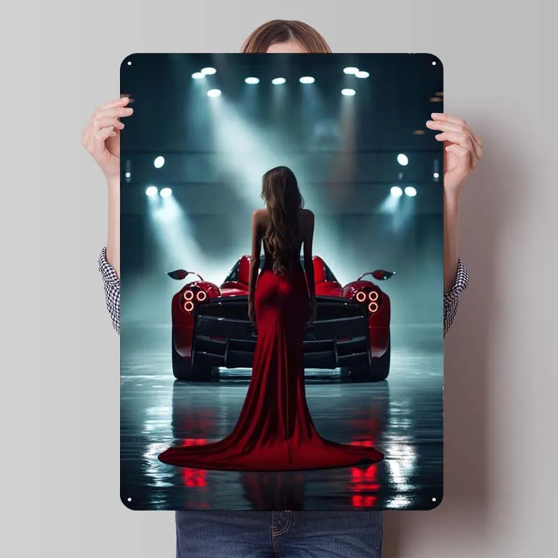 Pagani Huayra девушка в красных металлических знаках классический постер для