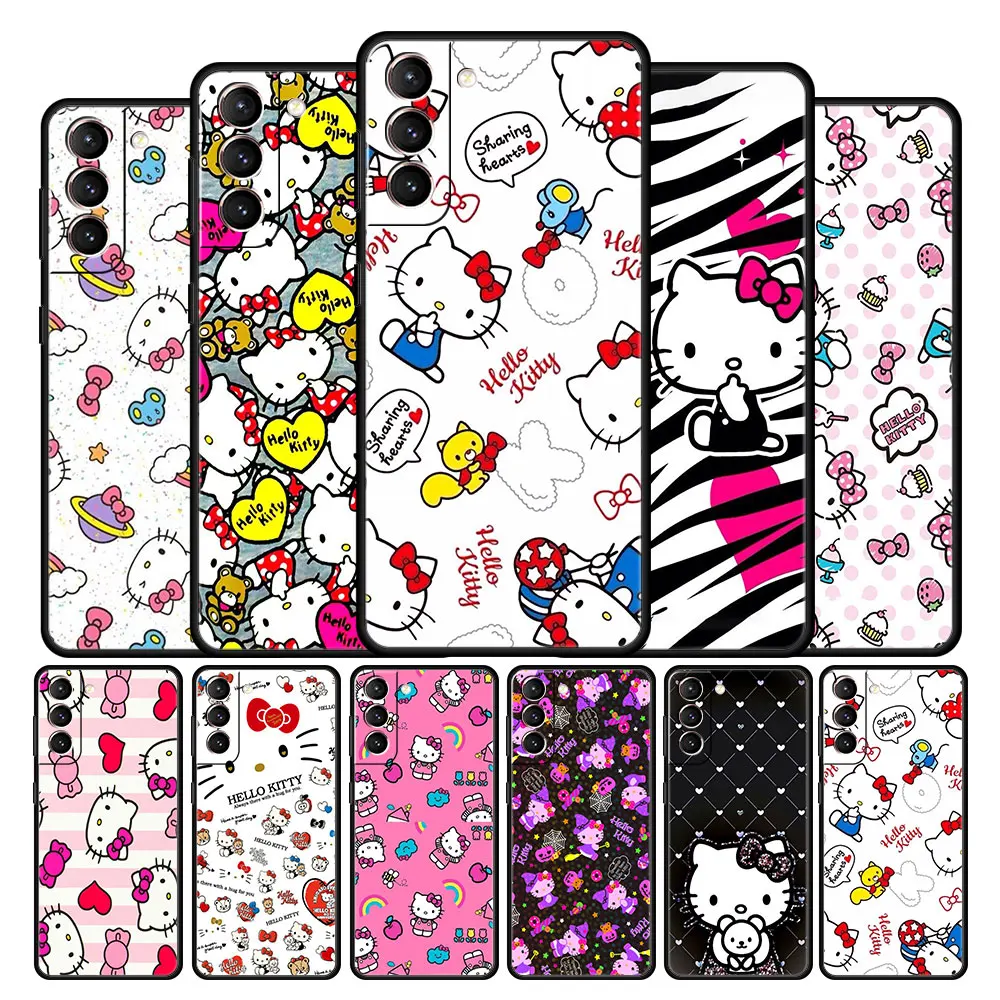 

Case Cover for Samsung Galaxy Note 10 20 8 9 10+ Ultra F12 F22 M30s M11 M22 5G TPU Capinha Fashion Soft Hello Kitty Cute Tile