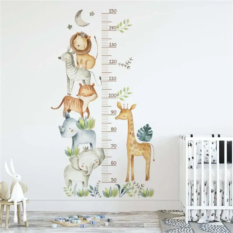 

Watercolor Africa Animals Elephant Giraffe Tropical Leaves Height Growth Chart Wall Stickers Wall Ruller Nursery Wall Decals PVC