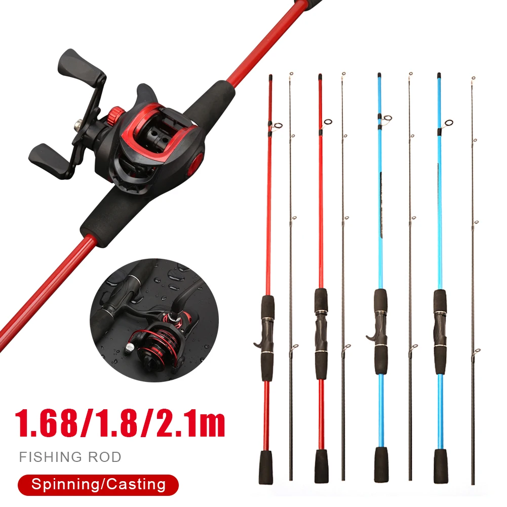 1.65m/1.8m/2.1m Portable Fishing Rod Carbon Casting Rod 2Section 1-80g Handle Lure Fishing Pole Tackle Outdoor Fish Accessories