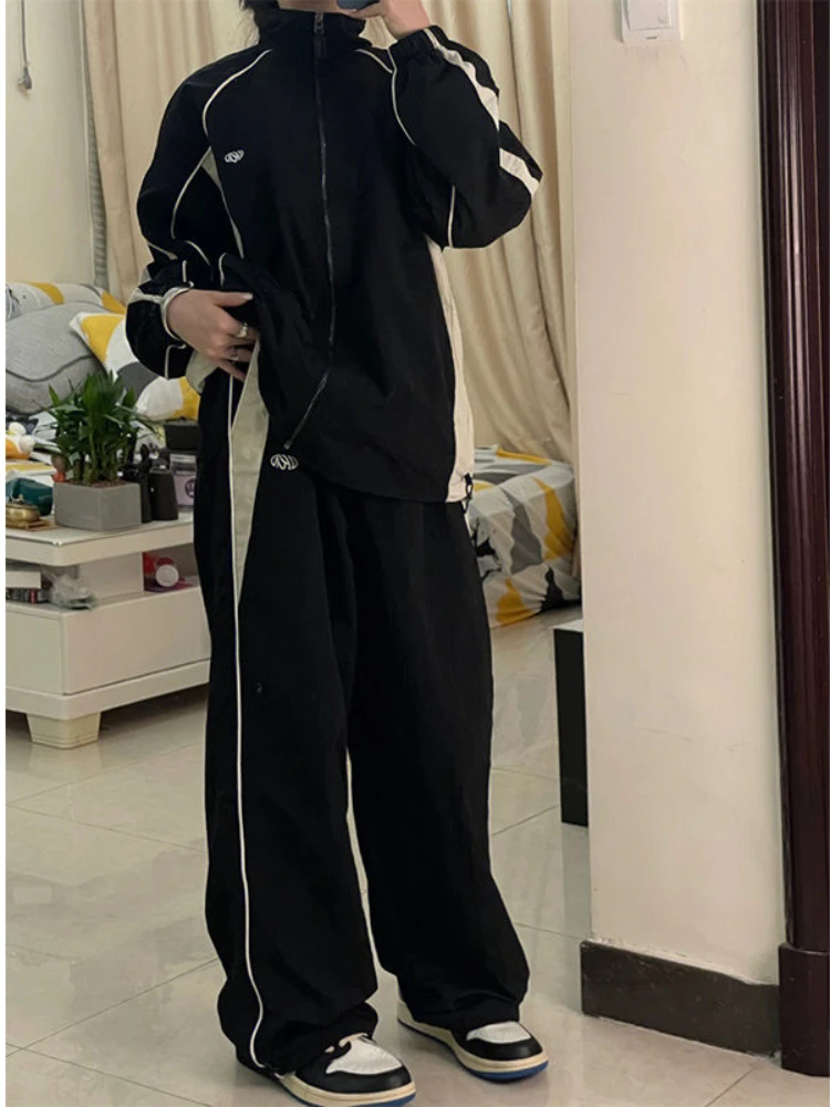 HOUZHOU Casual Baggy Pants Women Vintage Oversized Hip Hop Joggers Harajuku Streetwear BF Female Sweatpants Wide Leg Trousers