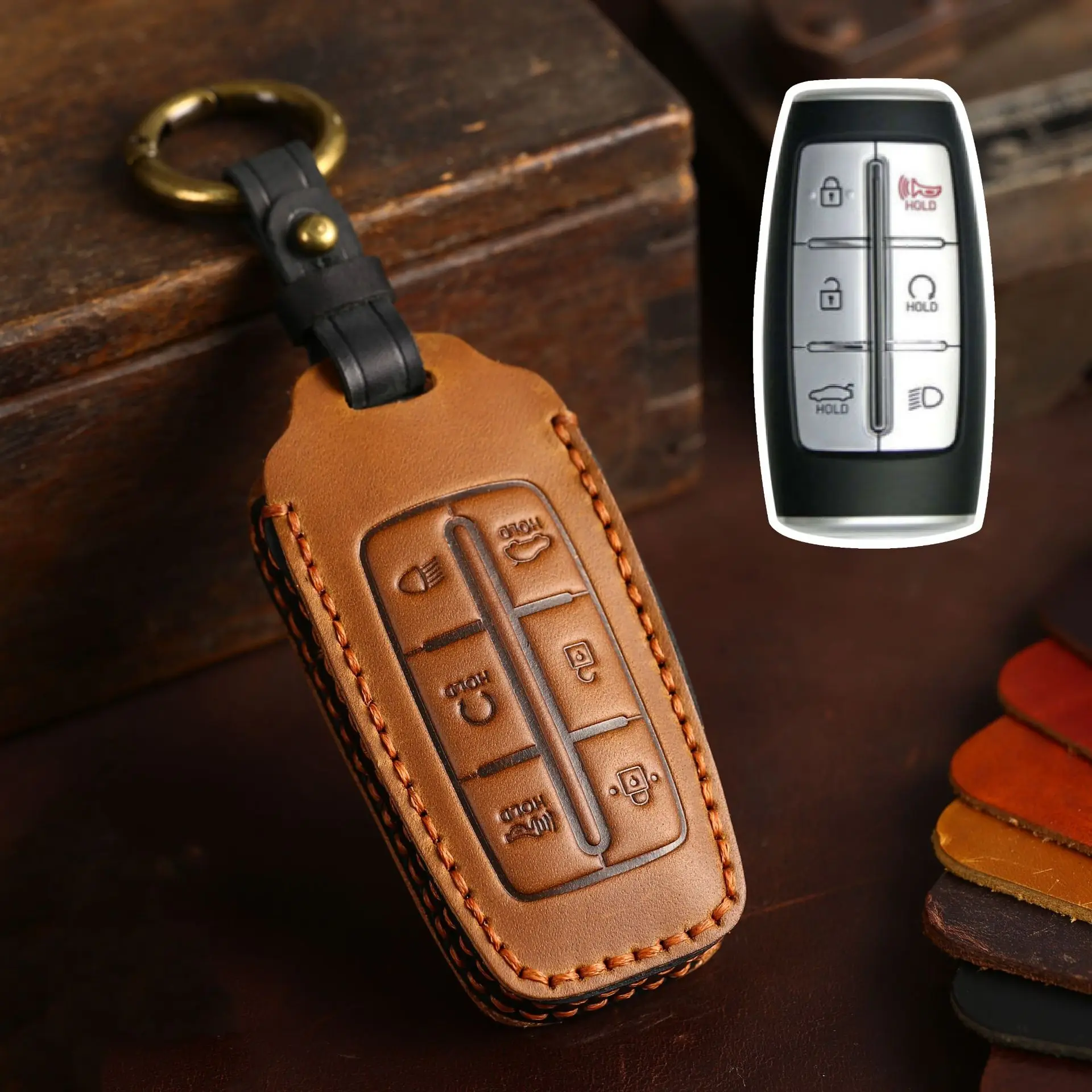 

Кожаный чехол для автомобильного ключа 4 6 8 Bottons для Hyundai Genesis G70 G80 G90 GV70 GV80 EQ900 DH BH G60 брелок аксессуары для ключей