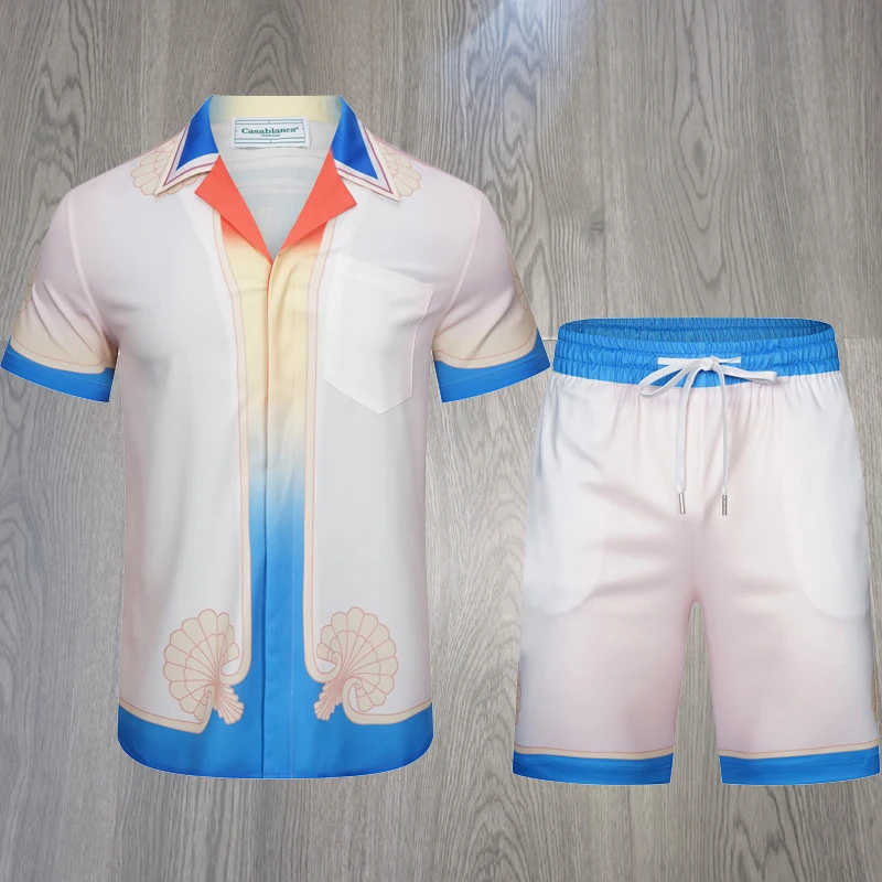 

Summer Casablanca T Shirt Cotton Suit Shorts Couple Daily V Neck Casablanca T Shirts Hight Quality Tees