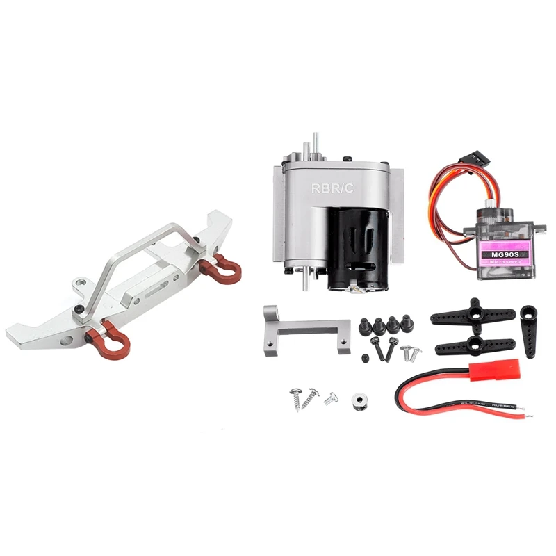 

2 Set RC Car Part: 1 Set Metal 2 Speed Transmission Speed Change Gearbox & 1 Set Metal Front Bumper Silver