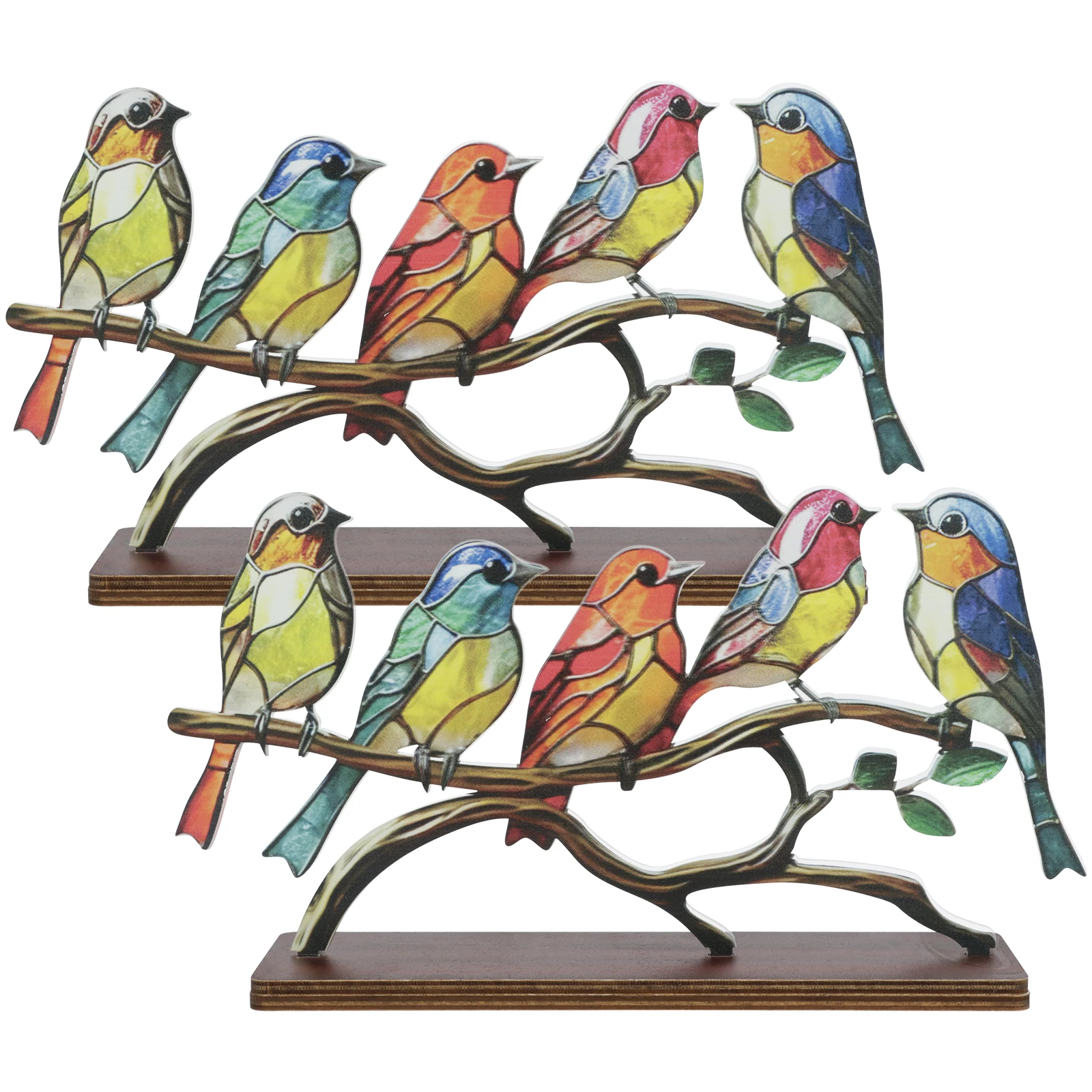 

2Pcs Acrylic Glass Birds On Branch Desktop Ornaments Double Sided Colorful Birds Series Animals Shape Iron Art Craft Home Decor