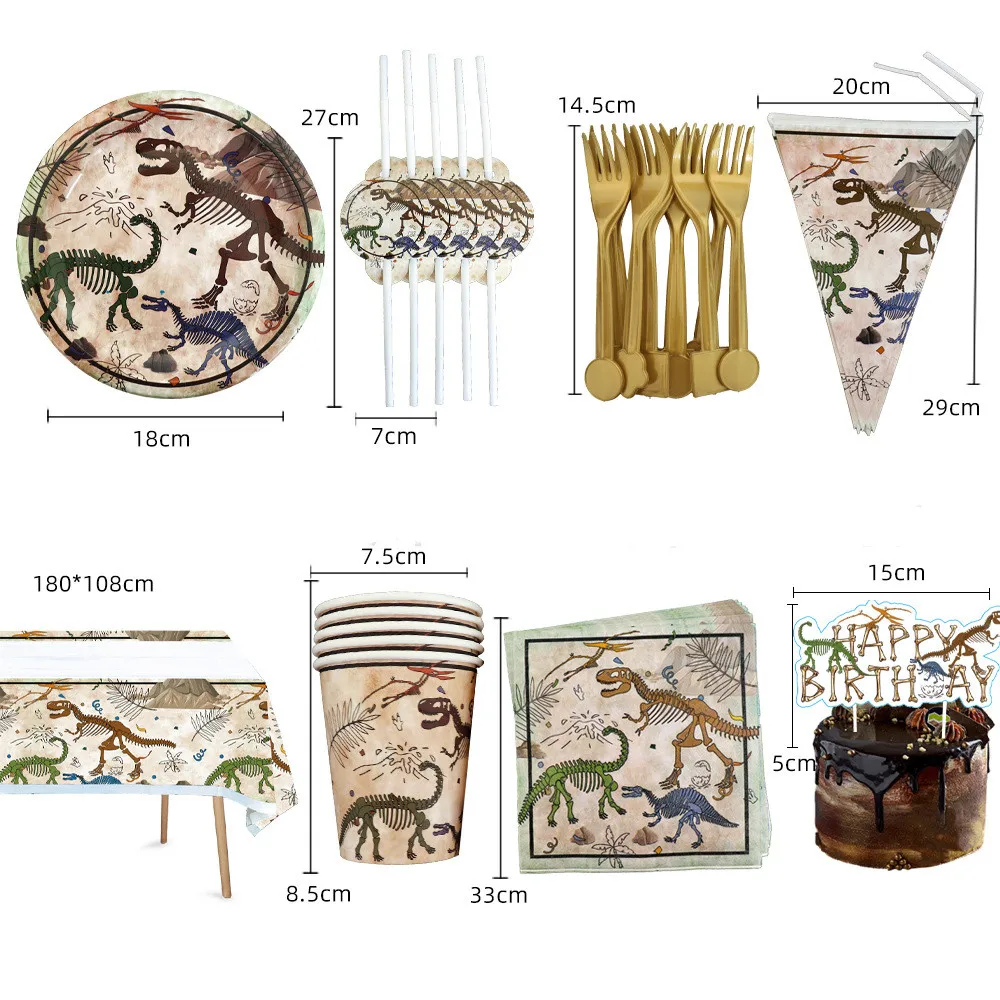 

Fossil Dinosaur Party Supplies Balloons Paper Disposable Tableware Kids Birthday Party Decoration Jungle Archeology Party